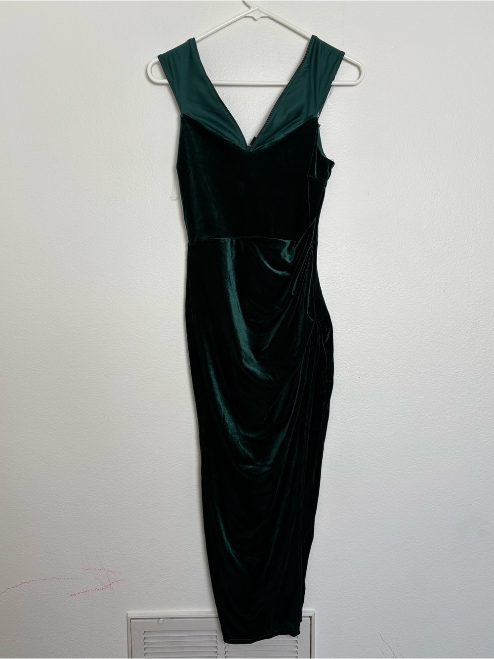 Windsor Hunter Green Velvet Midi Dress with Draped Skirt Size Medium